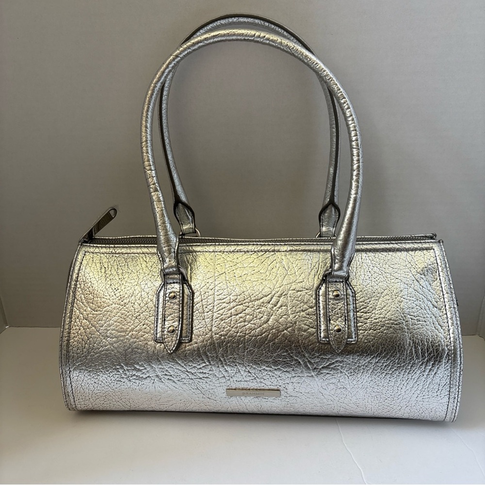 BRAHMIN Duchess Collection Leather Silver Metallic Sophia Satchel Bag New